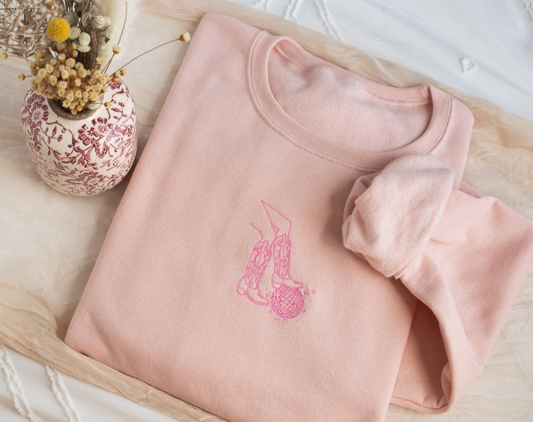 Embroidered Disco Ball Cowgirl Sweatshirt, Embroidered Cowgirl Sweatshirt, Cute Sweatshirts Women, Sweatshirt, Cowgirl Crewneck, DISC-C-97