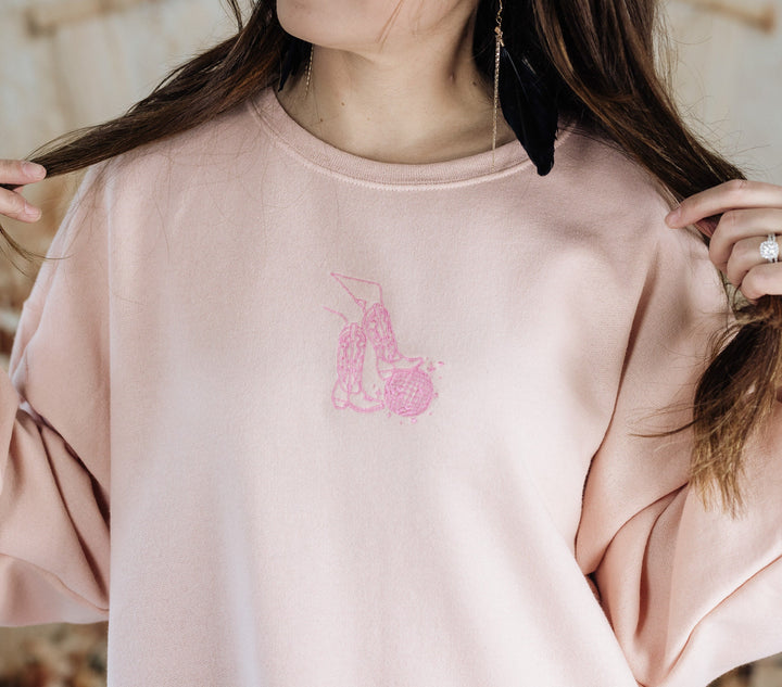Embroidered Disco Ball Cowgirl Sweatshirt, Embroidered Cowgirl Sweatshirt, Cute Sweatshirts Women, Sweatshirt, Cowgirl Crewneck, DISC-C-97