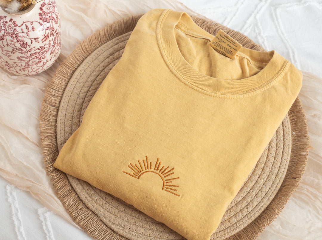 Embroidered Sun Tshirt, Embroidered Sunshine tshirt, Embroidered Summer Tee, Embroidered Boho Shirt, Trendy Tshirts for Men Women SUN-C-97