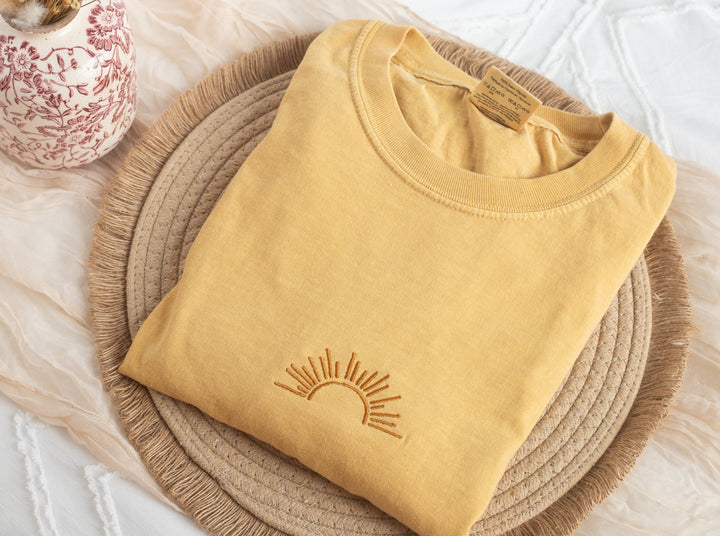 Embroidered Sun Tshirt, Embroidered Sunshine tshirt, Embroidered Summer Tee, Embroidered Boho Shirt, Trendy Tshirts for Men Women SUN-C-97