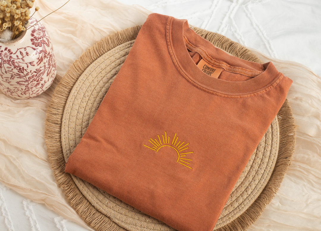 Embroidered Sun Tshirt, Embroidered Sunshine tshirt, Embroidered Summer Tee, Embroidered Boho Shirt, Trendy Tshirts for Men Women SUN-C-97