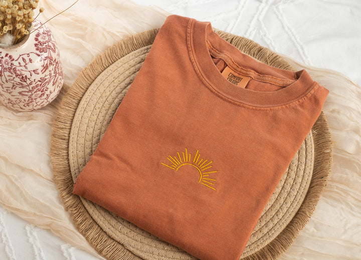 Embroidered Sun Tshirt, Embroidered Sunshine tshirt, Embroidered Summer Tee, Embroidered Boho Shirt, Trendy Tshirts for Men Women SUN-C-97