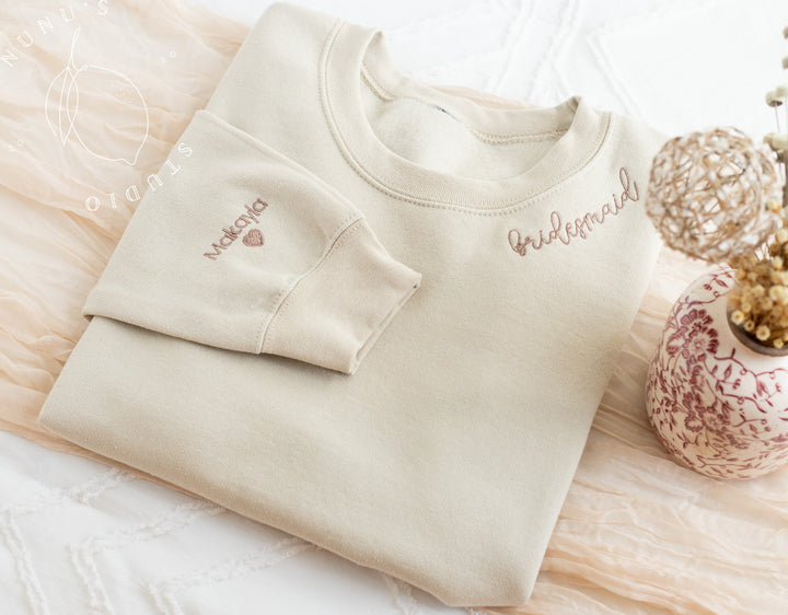 Custom Embroidered Bridesmaid, Collar Embroidered Bridesmaid Sweatshirt, Bridal Party Gift, Bridesmaid Maid of Honor Gift BPN97C X