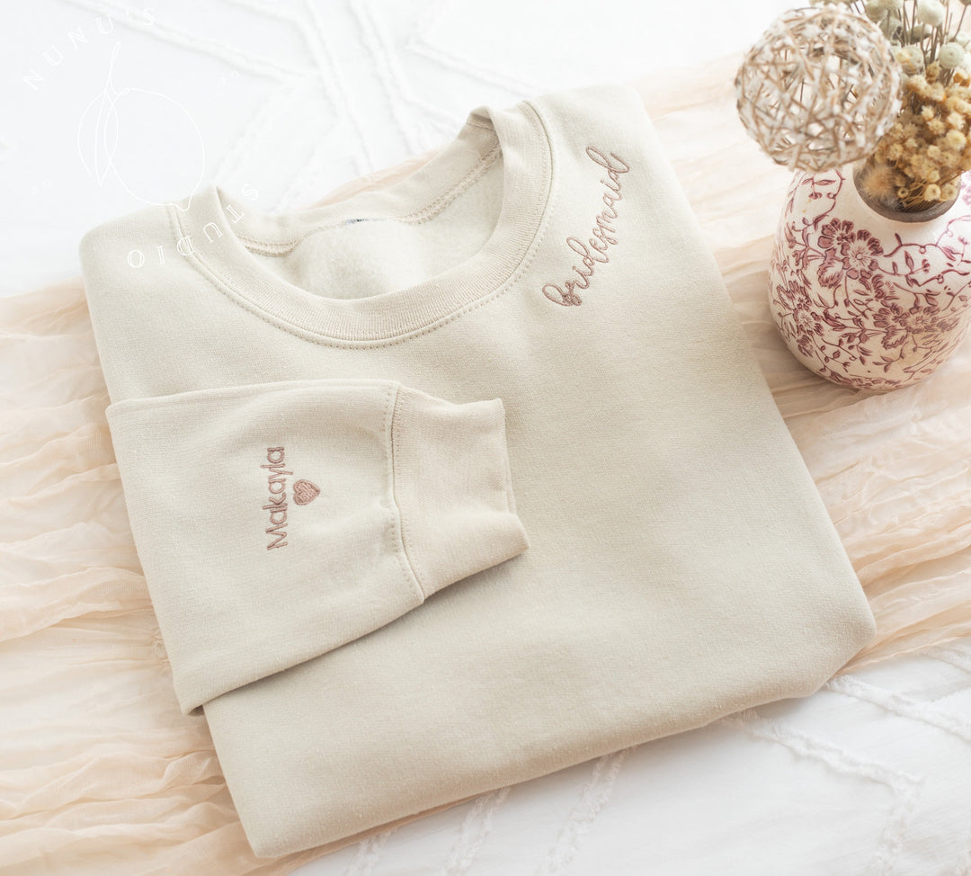 Custom Embroidered Bridesmaid, Collar Embroidered Bridesmaid Sweatshirt, Bridal Party Gift, Bridesmaid Maid of Honor Gift BPN97C X