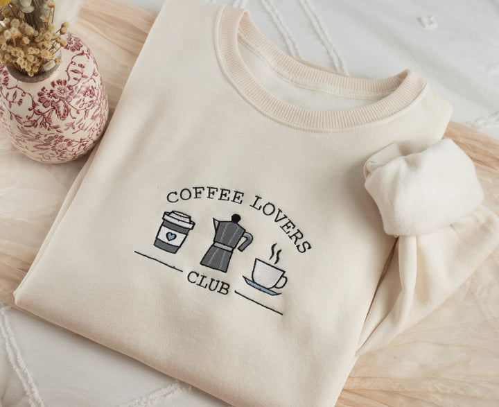 Embroidered Coffee Lovers Sweatshirt, Embroidered Coffee Crewneck, Gifts for Coffee Lover, Coffee Addiction Sweatshirt, COF-C-196