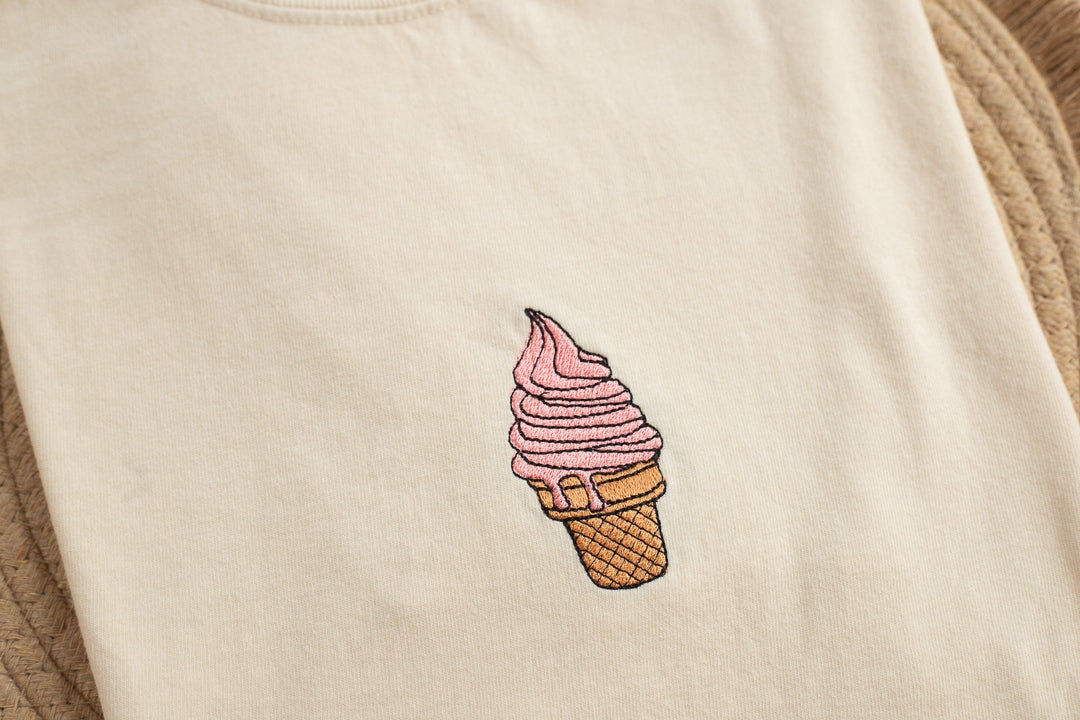 Embroidered Ice Cream Tshirt, Embroidered Cute Summer tshirt, Embroidered Summer Tshirt, Embroidered Comfort Colors Tshirt, ICEC-C-97