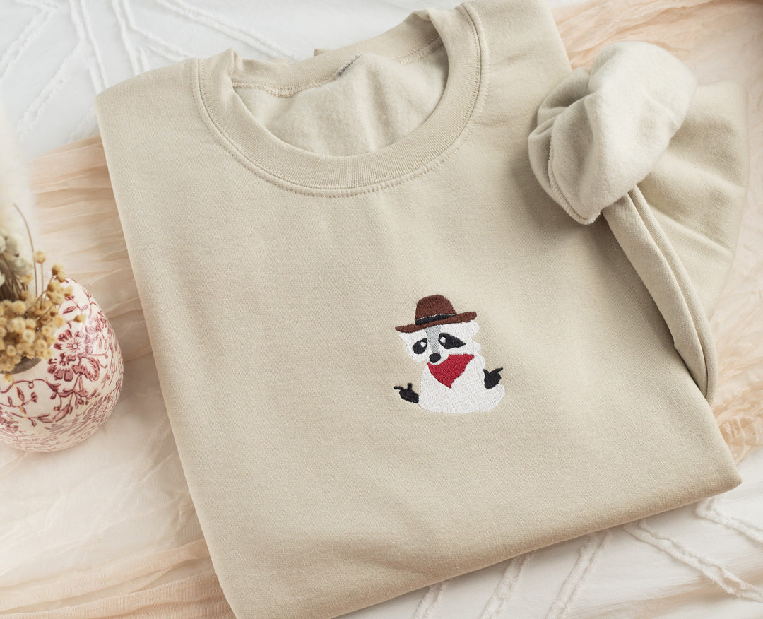 Embroidered Raccoon Cowboy Sweatshirt, Embroidered Raccoon Sweatshirt, Cute Sweatshirts for Women, Cowboy Sweatshirt, Cowgirl RACC-C-97