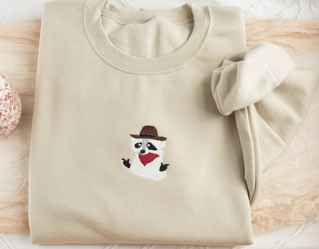 Embroidered Raccoon Cowboy Sweatshirt, Embroidered Raccoon Sweatshirt, Cute Sweatshirts for Women, Cowboy Sweatshirt, Cowgirl RACC-C-97