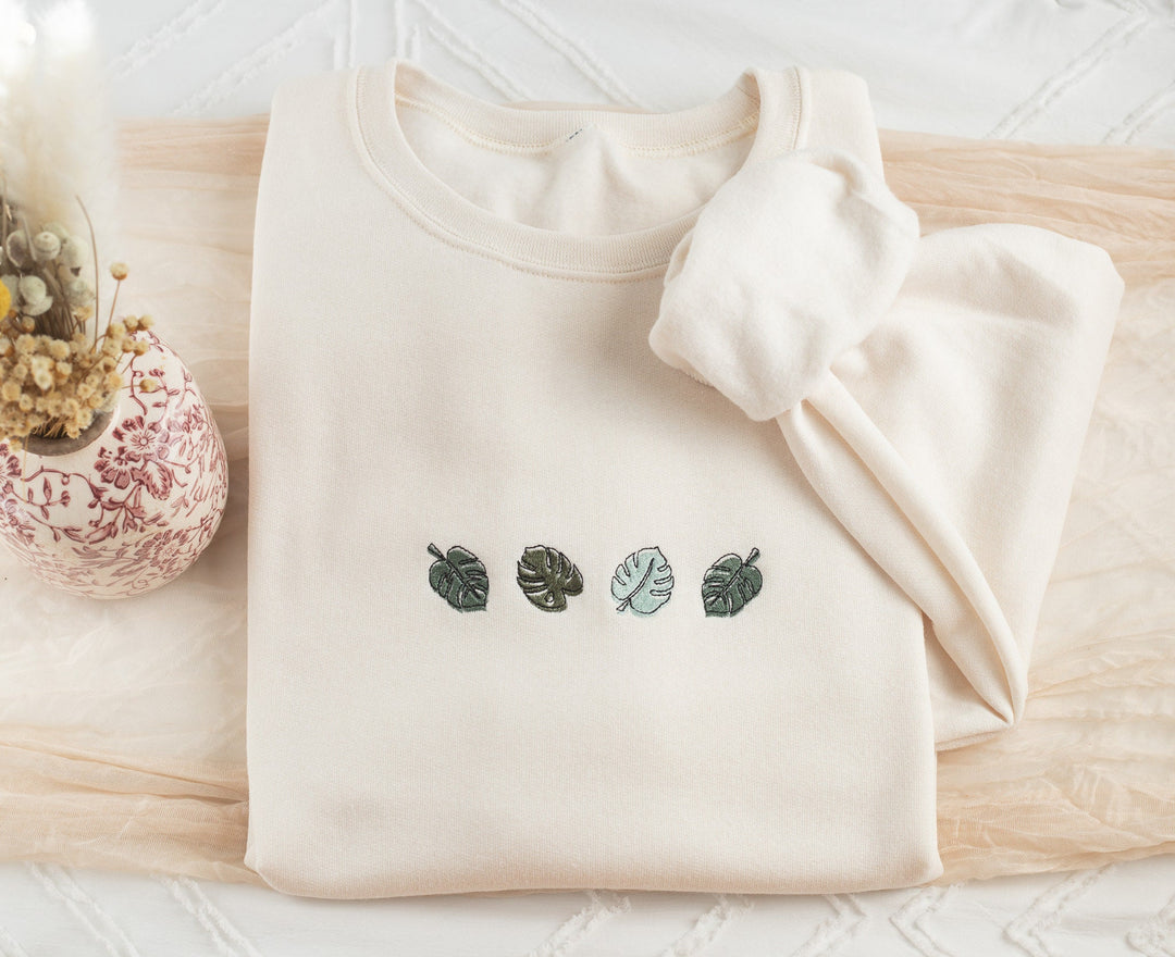 Embroidered Monstera Plant Sweatshirt, Embroidered Plant Lover Sweatshirt, Gardening Sweatshirt, Gardening Gifts, MONS-C-196