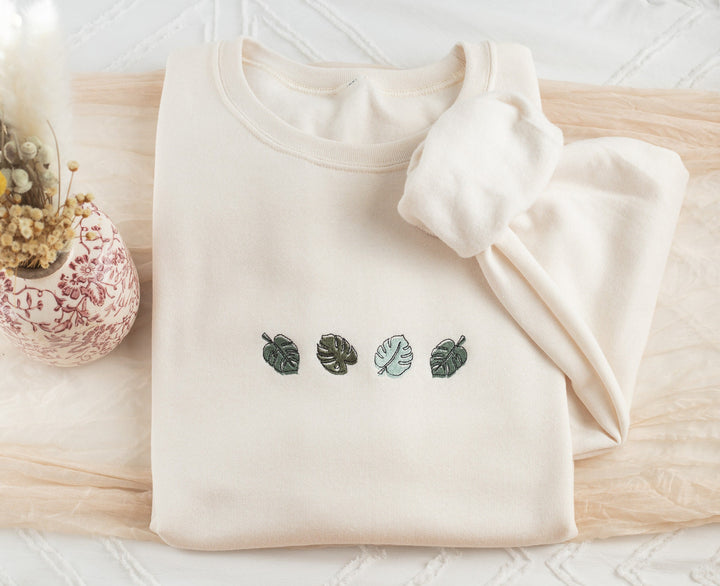 Embroidered Monstera Plant Sweatshirt, Embroidered Plant Lover Sweatshirt, Gardening Sweatshirt, Gardening Gifts, MONS-C-196