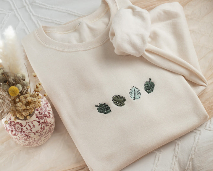Embroidered Monstera Plant Sweatshirt, Embroidered Plant Lover Sweatshirt, Gardening Sweatshirt, Gardening Gifts, MONS-C-196