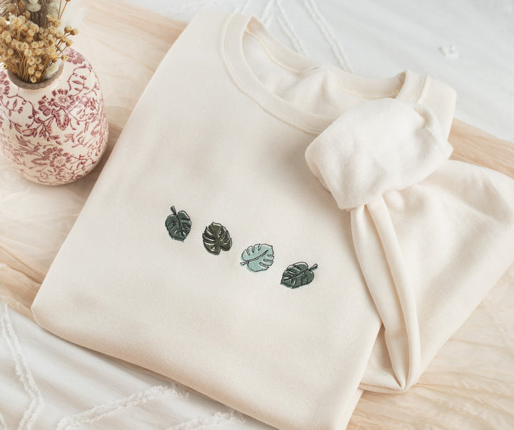 Embroidered Monstera Plant Sweatshirt, Embroidered Plant Lover Sweatshirt, Gardening Sweatshirt, Gardening Gifts, MONS-C-196
