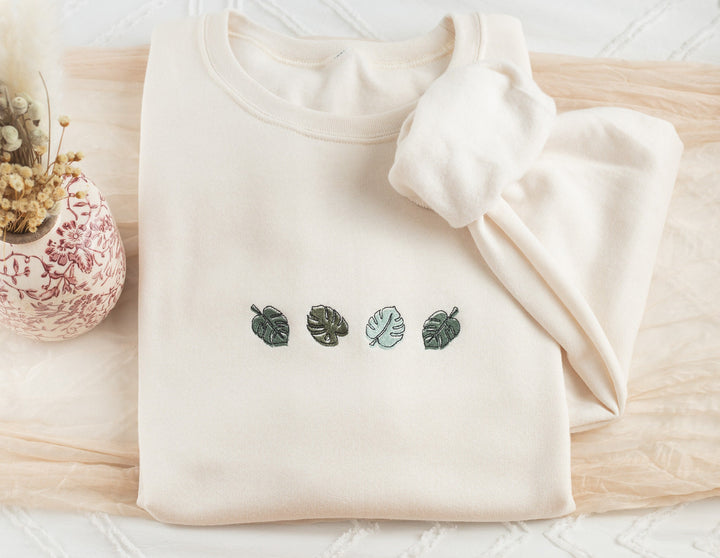 Embroidered Monstera Plant Sweatshirt, Embroidered Plant Lover Sweatshirt, Gardening Sweatshirt, Gardening Gifts, MONS-C-196