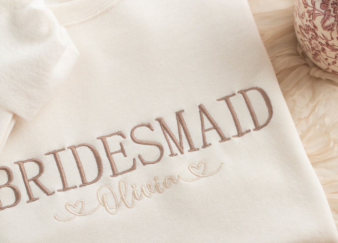 Embroidered Bridesmaid Sweatshirt, Maid of Honor Gifts, Bridal Party Gifts, Bachelorette Party Sweatshirt, Embroidered Sleeve, BPC250C X