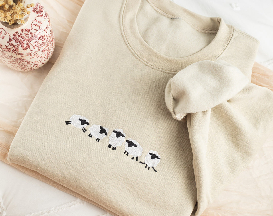Embroidered Sheep Sweatshirt, Embroidered Sheep Sweatshirt, Cute Sweatshirts for Women & Men, Trendy Crewneck, Funny Gifts, SHEEP-C-196