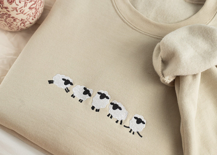 Embroidered Sheep Sweatshirt, Embroidered Sheep Sweatshirt, Cute Sweatshirts for Women & Men, Trendy Crewneck, Funny Gifts, SHEEP-C-196