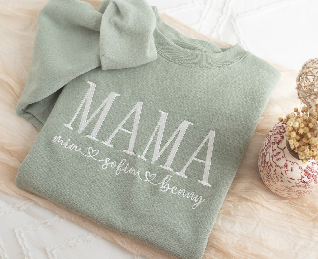 Custom Embroidered Mama Sweatshirt, Sleeve Mama Grammy Embroidered Crew, Embroidered Mom mama Grandmother Sweatshirt Kids Names MAC250C X
