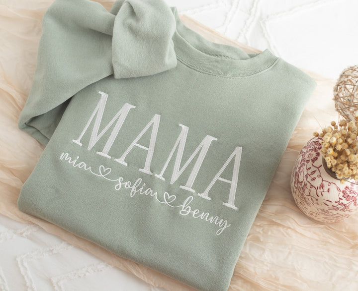 Custom Embroidered Mama Sweatshirt, Sleeve Mama Grammy Embroidered Crew, Embroidered Mom mama Grandmother Sweatshirt Kids Names MAC250C X