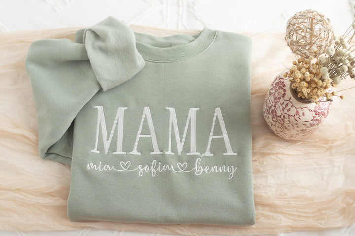 Custom Embroidered Mama Sweatshirt, Sleeve Mama Grammy Embroidered Crew, Embroidered Mom mama Grandmother Sweatshirt Kids Names MAC250C X