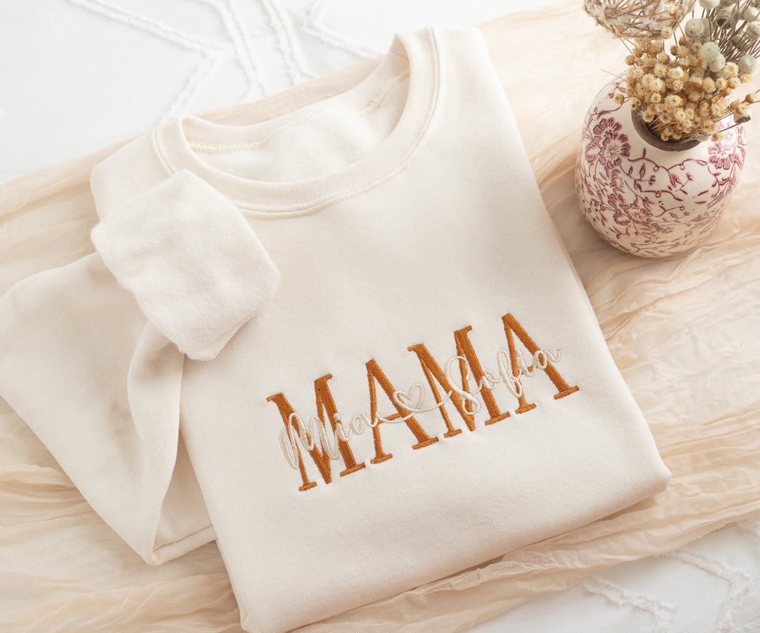 Custom Embroidered Mama Sweatshirt, Sleeve Mama Grammy Embroidered Crew, Embroidered Mom Grandmother Sweatshirt with Kids Names MZC250C X