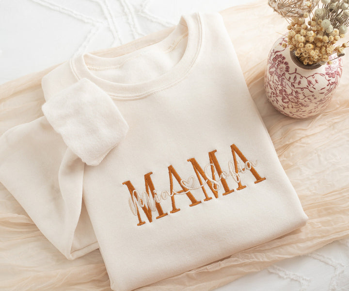 Personalized Gifts for Mom, Gifts for New Mom, Mother's Day Gifts, Embroidered Mom Sweatshirt with Kids Names MZC250C