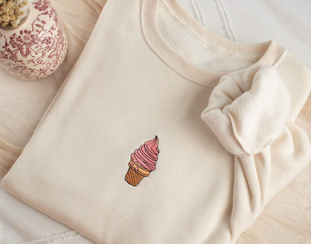 Embroidered Ice Cream Sweatshirt, Embroidered Ice Cream Crewneck, Summer Gift, Cute Summer Sweatshirt, ICEC-C-97