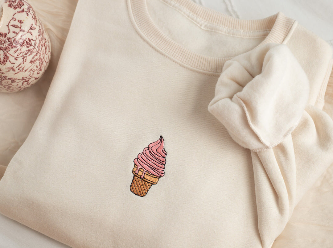 Embroidered Ice Cream Sweatshirt, Embroidered Ice Cream Crewneck, Summer Gift, Cute Summer Sweatshirt, ICEC-C-97