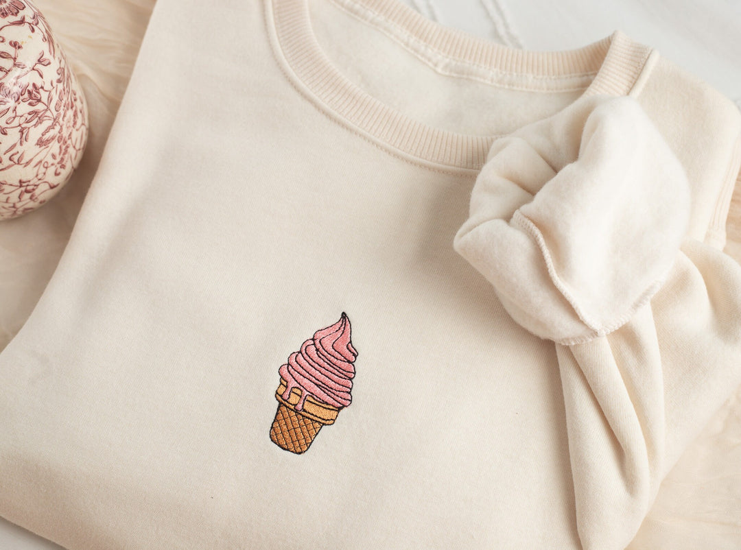 Embroidered Ice Cream Sweatshirt, Embroidered Ice Cream Crewneck, Summer Gift, Cute Summer Sweatshirt, ICEC-C-97