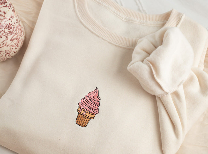 Embroidered Ice Cream Sweatshirt, Embroidered Ice Cream Crewneck, Summer Gift, Cute Summer Sweatshirt, ICEC-C-97