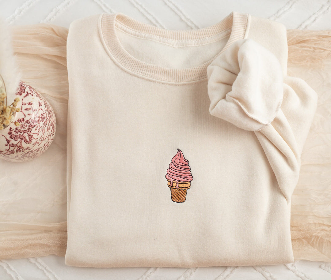 Embroidered Ice Cream Sweatshirt, Embroidered Ice Cream Crewneck, Summer Gift, Cute Summer Sweatshirt, ICEC-C-97