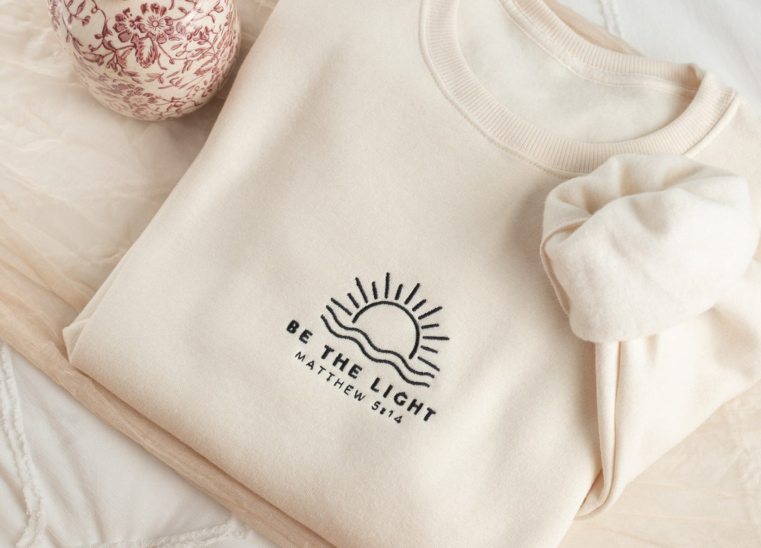 Embroidered Be The Light Sweatshirt, Embroidered Christian Sweatshirt Gift, Embroidered Bible Verse Sweatshirt, Bible Sweatshirt, BET-C-97