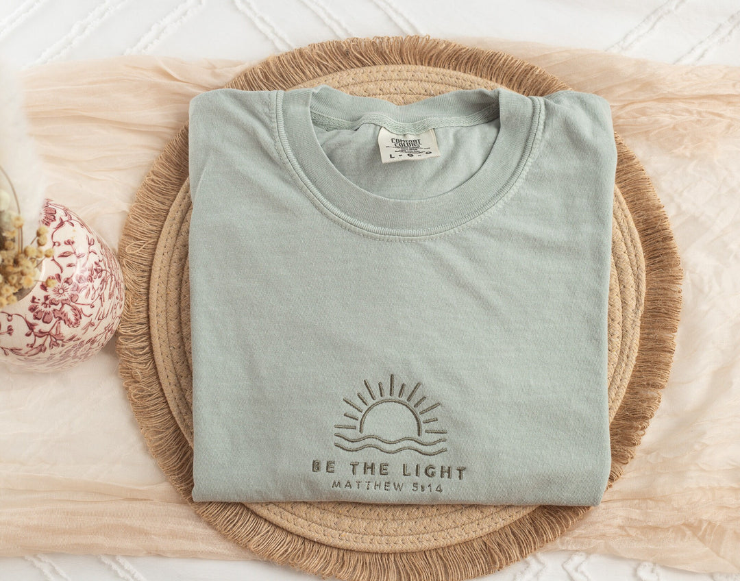 Embroidered Be The Light Tshirt, Embroidered Christian Tshirt, Embroidered Bible Verse Tshirt, Christian Gifts, Bible Gift, BET-C-97