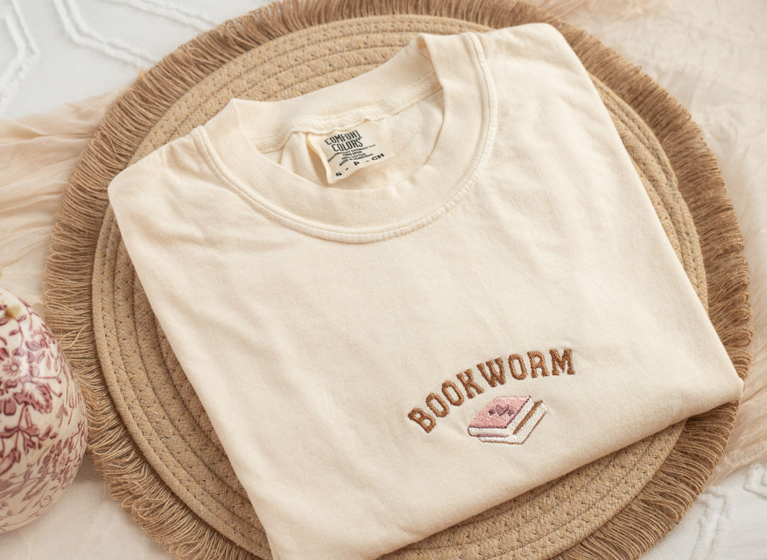 Embroidered Bookworm Tshirt, Embroidered Book tshirt, Book Lover Tshirt, Book Shirt, Reader Gifts, Bookworm Gift, BOOK-C-97