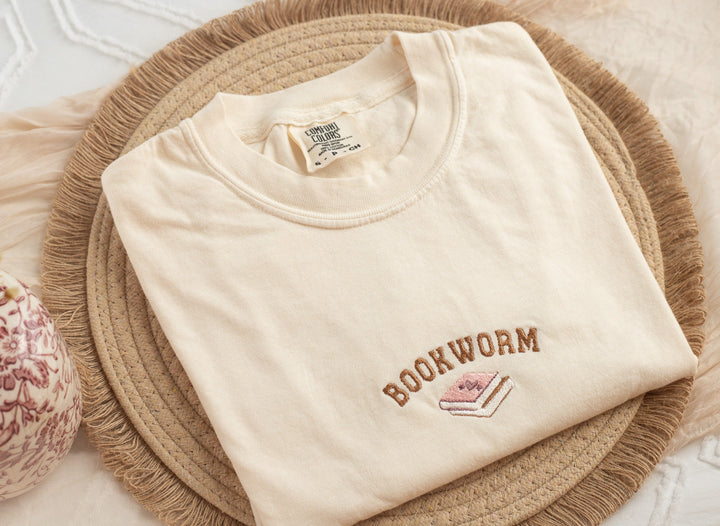 Embroidered Bookworm Tshirt, Embroidered Book tshirt, Book Lover Tshirt, Book Shirt, Reader Gifts, Bookworm Gift, BOOK-C-97