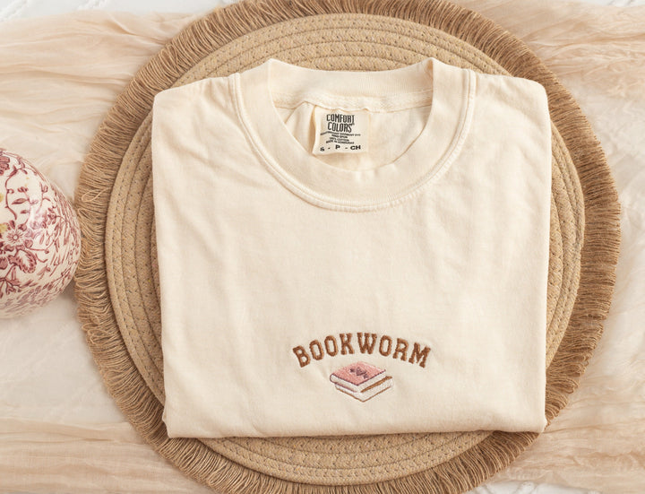 Embroidered Bookworm Tshirt, Embroidered Book tshirt, Book Lover Tshirt, Book Shirt, Reader Gifts, Bookworm Gift, BOOK-C-97
