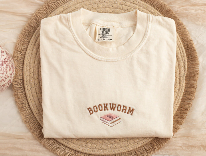 Embroidered Bookworm Tshirt, Embroidered Book tshirt, Book Lover Tshirt, Book Shirt, Reader Gifts, Bookworm Gift, BOOK-C-97