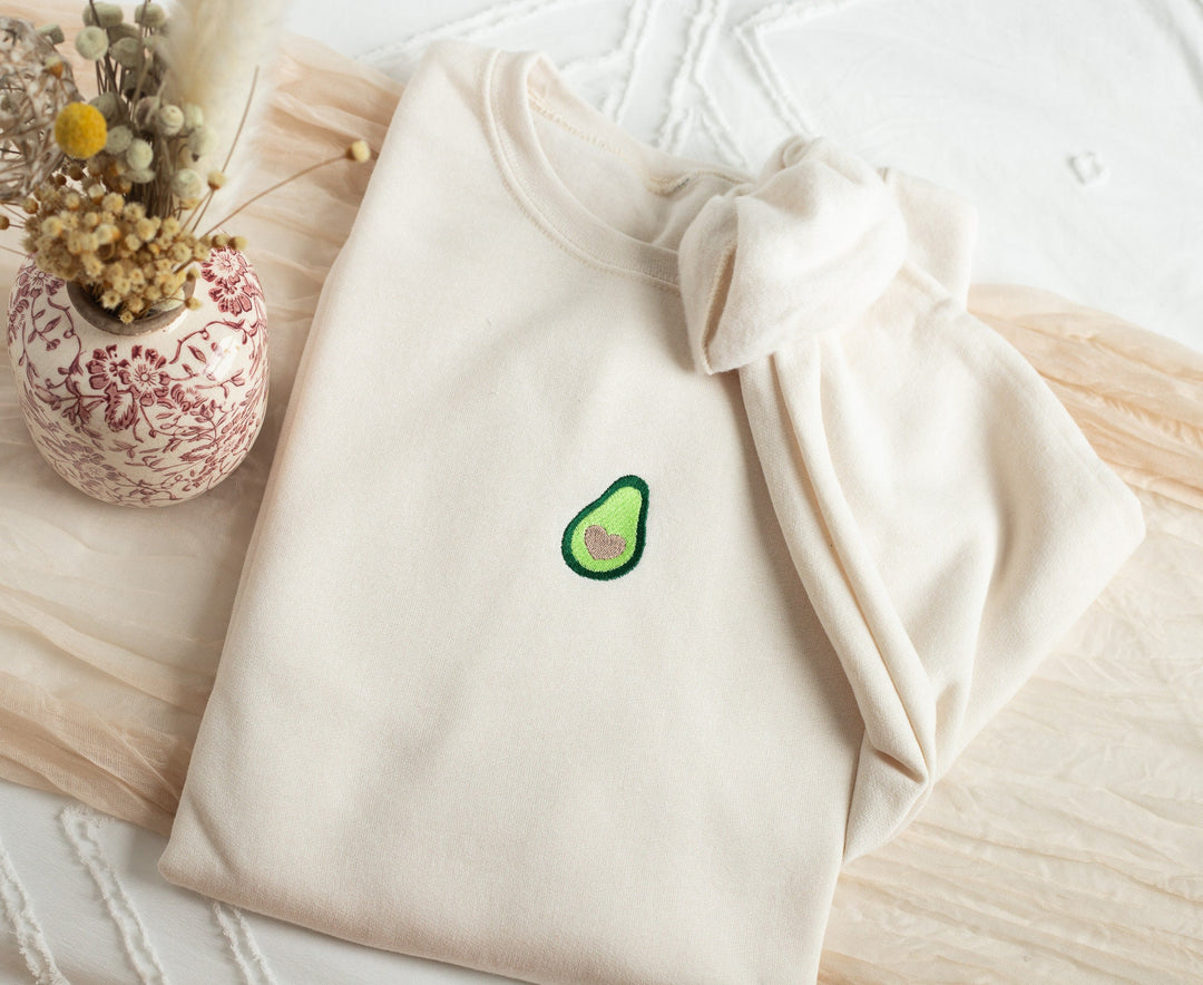 Embroidered Avocado Sweatshirt, Embroidered Avocado Heart Sweatshirt, Cute Sweatshirts for Women and Men, Trendy Crewneck, Foodie AVO-C-97