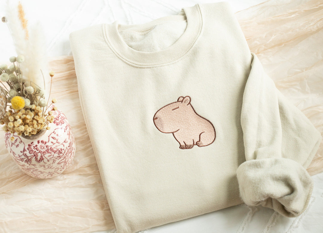 Embroidered Capybara Sweatshirt, Embroidered Capybara Sweatshirt, Cute Sweatshirts for Women and Men, Trendy Crewneck, Pet Lover CAP-C-97