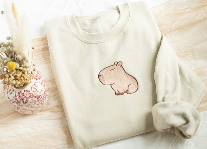 Embroidered Capybara Sweatshirt, Embroidered Capybara Sweatshirt, Cute Sweatshirts for Women and Men, Trendy Crewneck, Pet Lover CAP-C-97