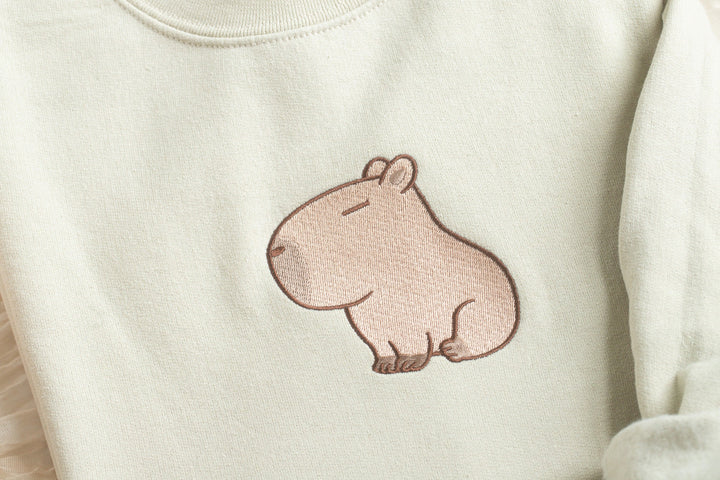 Embroidered Capybara Sweatshirt, Embroidered Capybara Sweatshirt, Cute Sweatshirts for Women and Men, Trendy Crewneck, Pet Lover CAP-C-97
