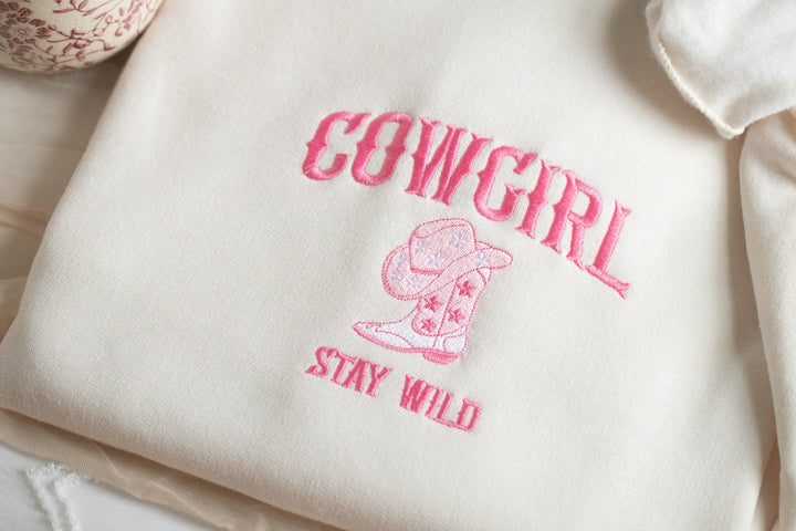 Embroidered Cowgirl Sweatshirt, Embroidered Stay Wild Sweatshirt, Cute Sweatshirts for Women, Trendy Crewneck, Bachelorette Party WILD-C-196
