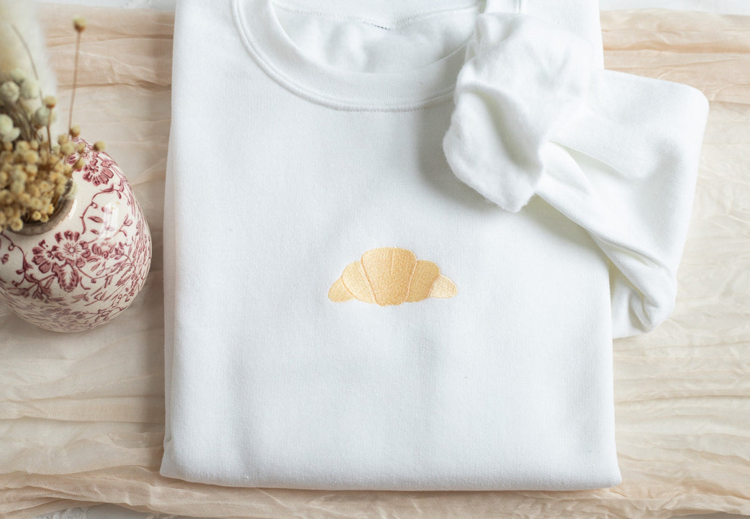 Embroidered Croissant Sweatshirt, Embroidered Croissant Sweatshirt, Cute Sweatshirts for Women Men, Trendy Crewneck, Foodie Bakery CRO-C-97