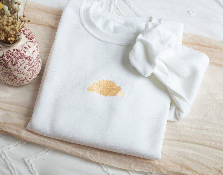 Embroidered Croissant Sweatshirt, Embroidered Croissant Sweatshirt, Cute Sweatshirts for Women Men, Trendy Crewneck, Foodie Bakery CRO-C-97