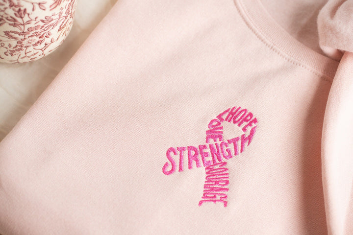 Embroidered Breast Cancer Awareness Sweatshirt, Embroidered Pink Ribbon Sweatshirt, Hope Strength Sweatshirt, Motivational RIBB-C-97