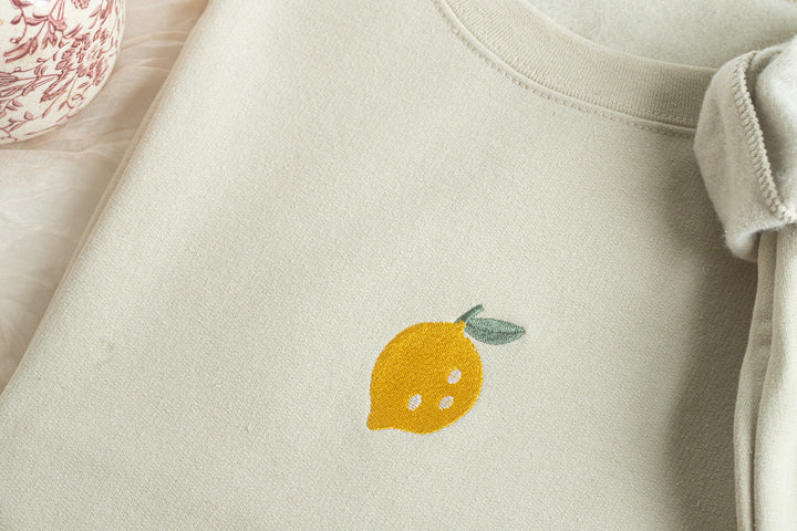Embroidered Lemon Sweatshirt, Embroidered Lemon Crewneck, Cute Sweatshirts for Women, Trendy Crewneck, Foodie Sweatshirt, LEM-C-97
