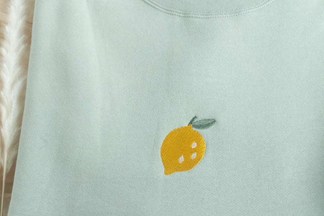Embroidered Lemon Sweatshirt, Embroidered Lemon Crewneck, Cute Sweatshirts for Women, Trendy Crewneck, Foodie Sweatshirt, LEM-C-97