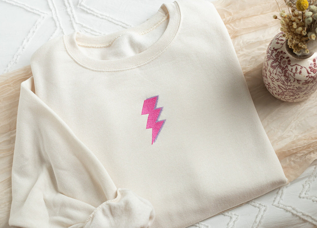 Embroidered Lightning Bolt Sweatshirt, Embroidered Lightning Bolt Crewneck, Cute Sweatshirts Women, Trendy Crewneck, Funny Gift LIGHB-C-97