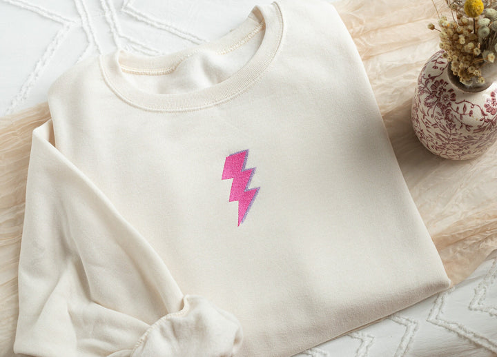 Embroidered Lightning Bolt Sweatshirt, Embroidered Lightning Bolt Crewneck, Cute Sweatshirts Women, Trendy Crewneck, Funny Gift LIGHB-C-97