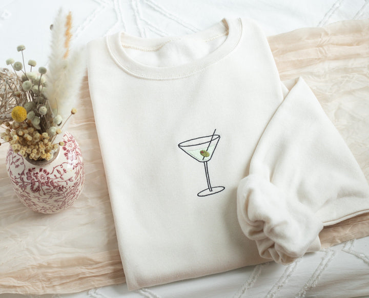 Embroidered Martini Sweatshirt, Embroidered Martini Crewneck, Cute Sweatshirts Women, Trendy Crewneck, Bachelorette Party Gift, MART-C-97