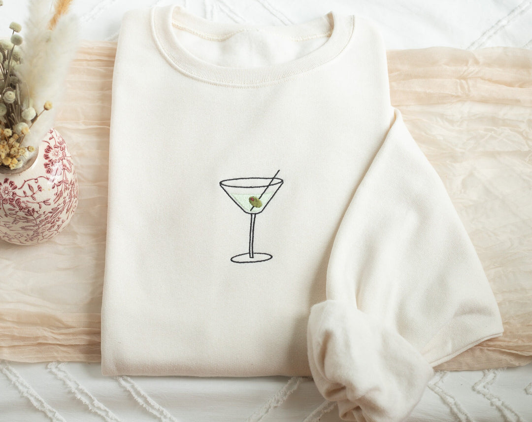 Embroidered Martini Sweatshirt, Embroidered Martini Crewneck, Cute Sweatshirts Women, Trendy Crewneck, Bachelorette Party Gift, MART-C-97